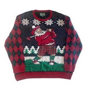 NWOT Ugly Christmas Sweater Teeing Off Golfing Santa Men’s Big Size 4X Blue Red